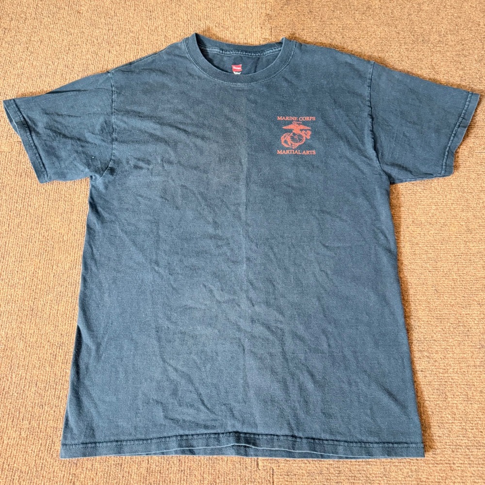 Hanes Mens Marine Corps Martial Arts T-Shirt One Mind Any Weapon Black Medium